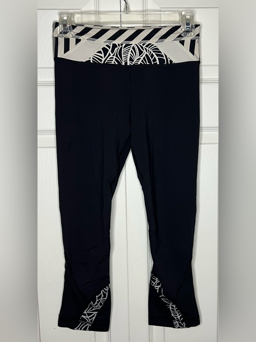 lululemon athletica Black Capris Leggings with White Waistband